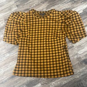 Plaid puff shoulder top